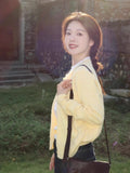 Milk Yellow Fake Two Knitted Cardigan Blouse Women Early Spring Korean Wearing Design Feeling Of Long-Sleeved Sweater Tide