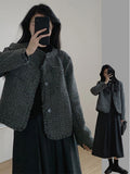 Fashionable Small Fragrant Milk Gray Surhai Esui Short Coat Female Spring And Autumn Temperament Simple Short-Sleeved Hair On The Top