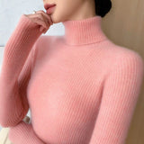 2025 New Spring And Autumn With Women's High-Collar Sweater In Autumn And Winter To Thicker Thick Cotton Knitting Bottom Shirt