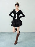 Sweet Hottie Round Collar Fake Two Design Feel To Take T-Shirts 2026 Early Autumn Wave Print Bottom Shirt Top