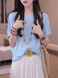 Large-Size Leuk-Sleeve Short-Sleeved Knitwear 2025 Summer New Fat Mm Belly-Covered Ultra-Good-Looking Unique Top