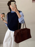 Round Collar Short Korean Gentle Knitted Vest Women 2025 Autumn Design Bump Color Stacked Inside Sweater Vest