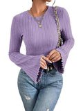 2026 New 8X4 Pit Gruffing Round Collar Women's Blouse Fashion Burst Long-Sleeved Lady T-Shirt