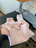 Pink Thicken Knitted Sweater Women's Autumn And Winter High Sense Can Wear Inside And Outside To Wear A Small Loose Lazy Tatry Top