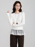White Hair Thick Hem Lace Long-Sleeved Bottom Shirt Women 2026 Autumn And Winter Folding Thin T-Shirts
