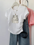 Pure Cotton Black Shoulder Short Sleeve T-Shirt Women Summer 2025 New Design Sense Of Small Body Dress On The Dress