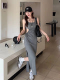 French Hollow Sling Sling Sling Vest Dress Women's Summer Design Feel Sexy Pocketed Ass Long Skirt