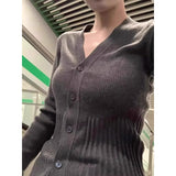 Cold-Light Gray V-Neck Knitted Cardigan Women's Autumn And Winter Apparent Thin Waist Pit Strips With Sweater Bottom Sleeves