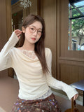 White Collar Lace Fake Two Long-Sleeved T-Shirt Women's Clothing Early Autumn Wearing A Bottom Shirt Repair Waist Top