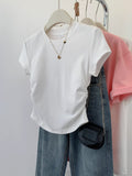 Pure Cotton Collar Solid Color Short-Sleeved T-Shirt For Summer New Design Folding Blouse On The Shoulder Of The Short-Term Repair