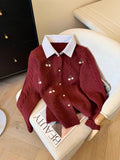 Special Counter Withdraws The Standard-Cut Fake Two-Piece Shirt-Collar Sweater Coat Women's Autumn And Winter New College Soft-Creating Knitted Open Shirt