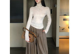 Ultra-Good-Looking High-Collared Bottom Shirt Women's Autumn And Winter Knitted Shirt Woolen Meat With Wide Leg Trousers Tops