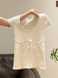 White Wooden Ear U Collar Collar Collar Collar Collar Collar Collar Short-Sleeved T-Shirt 2026 Spring New Bow High-End Feel Repair Body Dress Woman