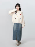 Round Collar Thick Sweater Women 2025 Autumn And Winter New Loose Embroidery Jacket With Knitted Small Short Top