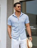 Summer Men's Shirt Short-Sleeved Knitted Waffle Collar Fashion Tops Men's Clothing