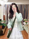 Green Lace Design Knitted Sweater Cardigan Women 2025 New Spring And Autumn Literature Retro Lazy Coat Top