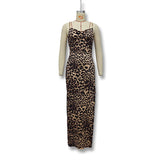 Autumn New Chain Sexy Bare Sling Skirt Irregular High Open Fashion Leopard Dress
