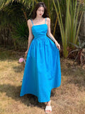 French Blue Sling Dress Seaside Holiday Dress High Quality Waist Big Skirt Beach Dress Summer
