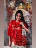 Summer New Printing Loose Casual Street Perspective Sexy Lace Splicing T-Shirt Short-Sleeved Top