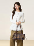 White Lace Hem Design A Thicker Long-Sleeved T-Shirt Women's Autumn And Winter Repair Inside The Bottom Shirt Top