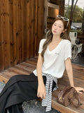Navy Collar Design With Striped Shawl Short-Sleeved T-Shirt For Women 2026 Summer Giant Look Good Wearing Loose Thin Top