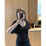 Spice Girls V-Neck Short-Sleeved Shoulder T-Shirt Women's Summer 2025 New Body-Creat Design High-End Small-Sized Top