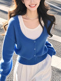 Blue Fake Two Design Knitted Sweater Women's 2025 Spring Dress New Wear Cool Twig Sister Top