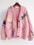 Autumn/Winter 2025 Embroidered Knitted Cardigan Women's New Design Sense Of Lazy Windy Women's Sweater Coat