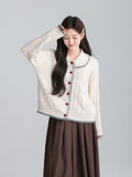 Apricot Doll Collar Sweet Linge Knitted Sweater 2026 Autumn And Winter Loose Lazy Coat Top