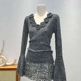 European Dress Design Sense Small Long-Sleeved Sweater Women's Spring And Autumn Fashion Handmade Flowers Unique To The Gentle Wind Top