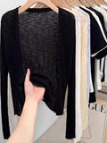 Large-Size Blue V-Neck Ice Silk Sunscreen Knitted Cardigan Women's Summer Thin Slings With Knitted Blouse Shawl