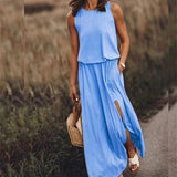2026 Summer New Holiday Wind Solid Colored Rounded Clame Suspension Lantern Fork Dress Dress