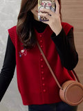 European Goods High-End New Year Red Knitted Vest Vest 2025 Winter Angola Red Folded Horse Clip Top Woman