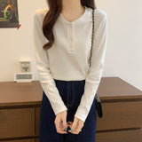 Grinding Hair Chic Design Feeling White Long-Sleeved T-Shirt Women With V-Neck Knitted Bottom Shirt 2026 Autumn And Winter New Top