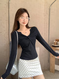 Pure Lustful Wind Shoulder Folded Long-Sleeved T-Shirt 2026 Early Autumn New Beauty Dew Shoulder Coat