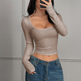 Dili Y2K Sexy Wind Solid Long-Sleeved Vest T-Shirt Women's Clothing 2025 Spring And Summer