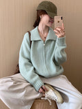 Exquisite And Loose Double Zipper Jumper 2025 Autumn New Korean Version Of The Long-Sleeved Knitted Inside The Top Woman