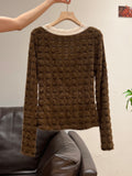 Curry Lace V-Neck High-End Feel Two Long-Sleeved T-Shirt Thick Winter Body Inside And Outside To Wear Clothes