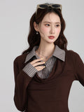 Korean College Style Fake Two Striped Shirt Collar Long Sleeves Of Women 2026 Autumn Slimming Inside The Bottom Of The Top