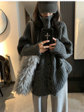 Korean Gray Soft-Gried High-Necked Cardigan Sweater Coat Women Wear Lazy Wind Loose Long Knitwear In Autumn And Winter