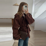 Commuter Solid English Wind Belt Belt Short Jacket Windwear 2025 Spring And Autumn Holiday Wind Short Wind Trench Coat