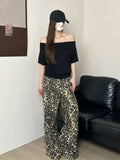 Pure Cotton Slant Shoulder Loose Word Collar Short-Sleeved T-Shirt Lazy Windy Shoulder Thin Set In The Spring Summer Blouse Woman