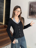 Crash Color V-Neck Fake Two-Piece Tie Hanging Neck Knit Bottom Cardigan Woman 2026 Early Autumn Wearing Inside Repair Body Dress