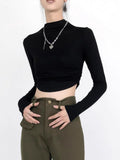 Long-Sleeved Shirt Girl Spring And Autumn Navel Navel With A Bottom Shirt Hot Girl Tight Short Top Slimmed Sexy