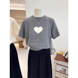 Spring And Autumn Han Linen High-End Love Slim Thin Short Knitted Sweater Women's Short-Sleeved Top