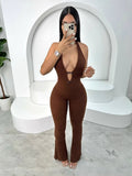 Autumn 2025 New Neck Repair T-Tie With Bare Back Sexy Babes Thorn Trousers Jumpsuit Woman