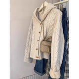 Millard Horn Buckle Hooded Cardigan Sweater Women Autumn And Winter Gentle Ja Sycafang Knit Coat Soft Glutinous Outside Put On
