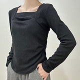 Grinding Long-Sleeved T-Shirt Women's Autumn And Winter With A Repair Body Collar Collar De-Velvet Bottom Shirt Short Top 2025 New