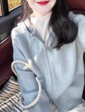 Pink Hooded Knitted Top Women Autumn Winter 2025 Autumn Zip Languid Soft Glutinous Outside With Sweater Cardigan Coat