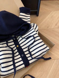 Lazy Wind Stripes Clammed Long-Sleeved Knitted R-Shirt Women's Spring And Autumn 2025 New Fashion Loose Sweater Coat